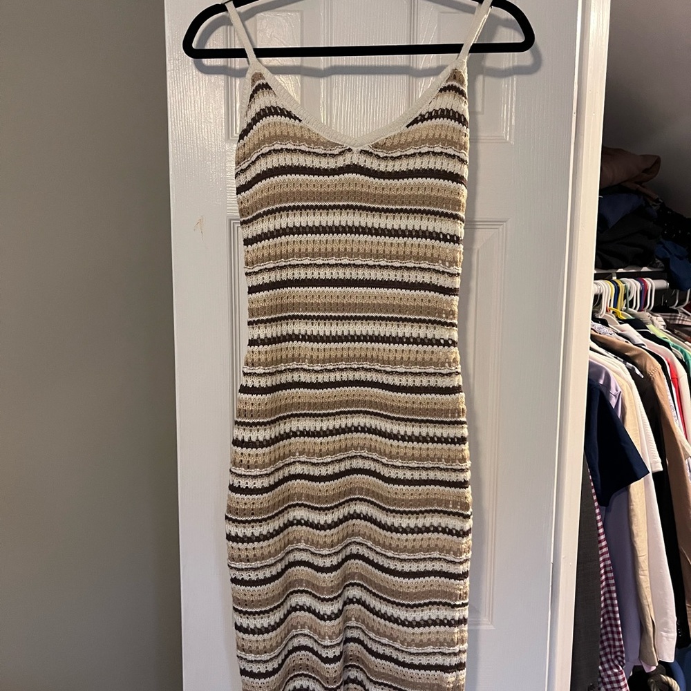 Olive & Oak Cream and Brown Striped Midi Dress
